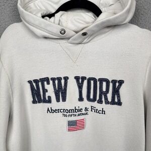 Abercrombie & Fitch White Hoodie with Navy Accents